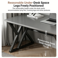 Bureau d'ordinateur moderne en bois avec cadre en acier robuste, design à double renfort en X pour le bureau à domicile et les jeux