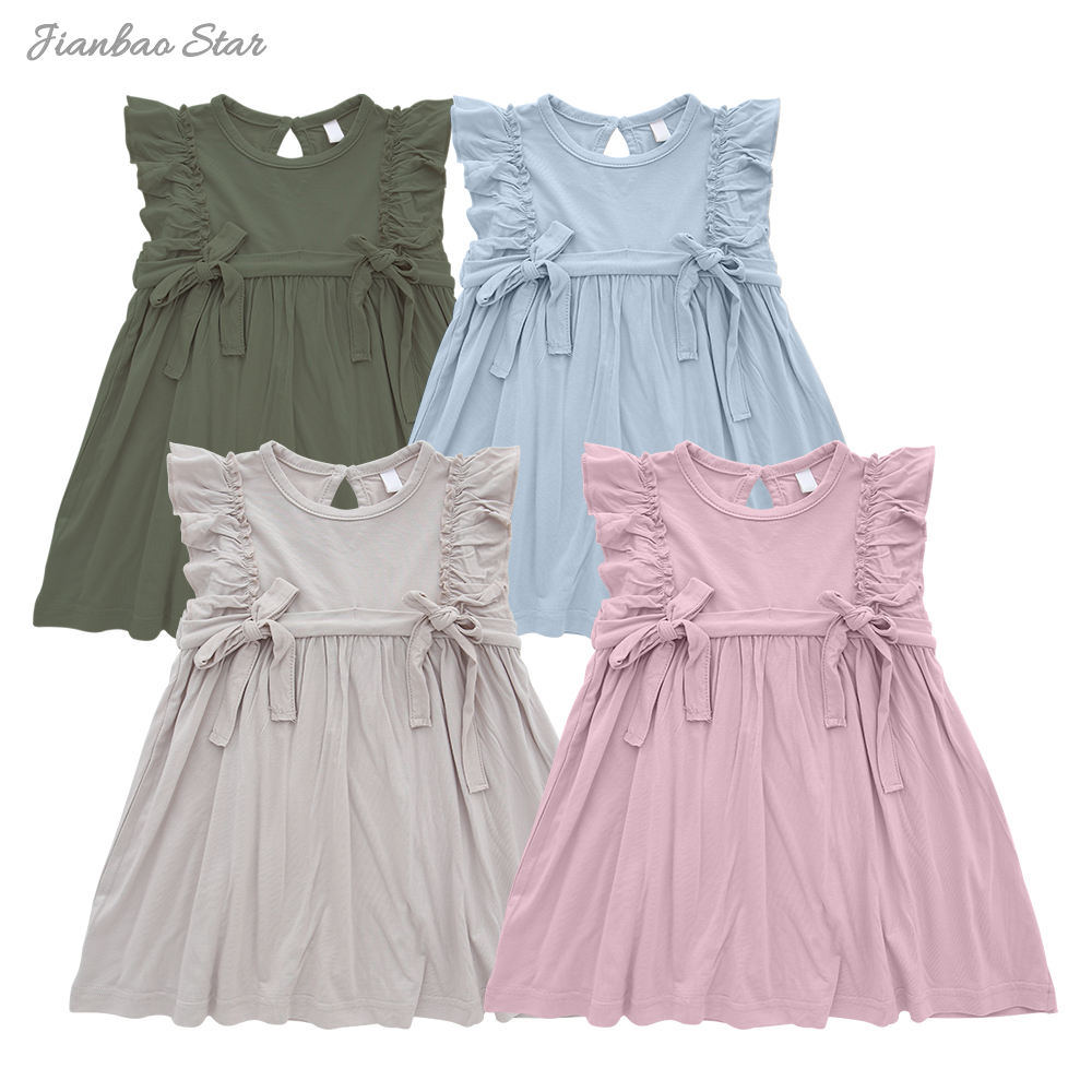 2022 New Arrival Summer Sleeveless Ruffle Kid Bamboo Viscose Newborn Baby Girl Dresses Baby Dresses Girl 