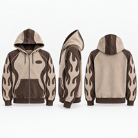 Sweat à capuche zippé personnalisé effet délavé en molleton de coton épais avec empiècements appliqués pour homme, style streetwear