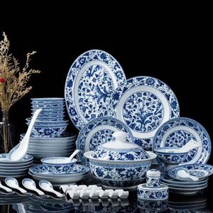 Juego de <span class=keywords><strong>Vajilla</strong></span> de Porcelana Azul y <span class=keywords><strong>Blanca</strong></span> Estilo Yuan Clásico de 58 Piezas - <span class=keywords><strong>Vajilla</strong></span> de Cerámica Auténtica de Jingdezhen para 10 Personas - Product Image 1