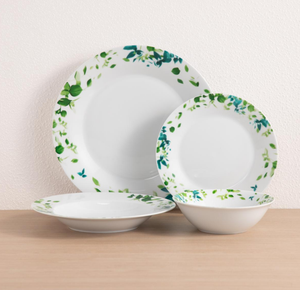 Juego de vajilla de cerámica con hojas verdes frescas, plato y tazón con estampado botánico en acuarela para primavera, hogar, cocina, hotel, restaurante, venta al por mayor - Product Image 6