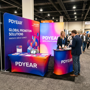 ผ้าคลุมโต๊ะแสดงสินค้าโพลีเอสเตอร์ 250 กรัม ได้รับการรับรองมาตรฐาน NFPA 701 ป้องกันไฟ สำหรับ<span class=keywords><strong>งาน</strong></span>อีเว้นท์และงานแสดงสินค้า พร้อมบริการสกรีนโลโก้ตามสั่ง - Product Image 6