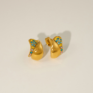 Nuovi orecchini VINTAGE a forma di fungo ghiacciato con zircone minuscolo Dazan NEW INS Trendy 18k Pvd in oro placcato oro in acciaio inossidabile gioielli di scena per attori - Product Image 5