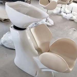 Champú de salón de belleza de diseño moderno, estación de fregadero de retrolavado, cama de lavado de cabello de Metal duradero, fregadero de cerámica inclinable, asiento ajustable - Product Image 1