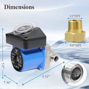 ปั๊มน้ำหมุนเวียน WiseWater ขนาด 3/4" ถึง 1/2" NPT 110V 115W ปั๊มน้ำร้อนแบบหมุนเวียนพร้อมตัวตั้งเวลา - Product Image 1