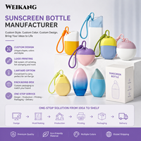 Porte-clés flacon de crème solaire avec cordon, logo personnalisé, mini conteneur vide en plastique compressible pour crème solaire, OEM ODM, emballage couleur personnalisée