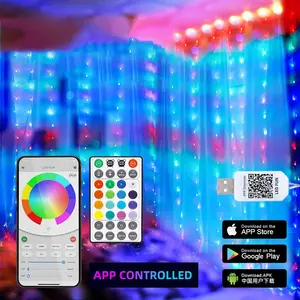 Cortina de luces LED con control remoto por aplicación RGB, cortina de luces LED para decoración de pared de habitación, a precio de fábrica