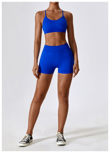 Ensemble short et soutien-gorge de yoga pour femmes, coupe en V, extensible, effet push-up, nouveau, faible impact - Product Image 3