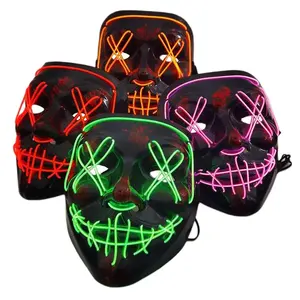 Diskon besar topeng Halloween topeng bercahaya LED hitam V dengan topeng EL penutup wajah horor darah