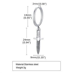 Wholesale Stainless Steel <b>Hoop</b> <b>Earrings</b> Dagger Pendant <b>Earring</b> Jewelry - Product Image 5