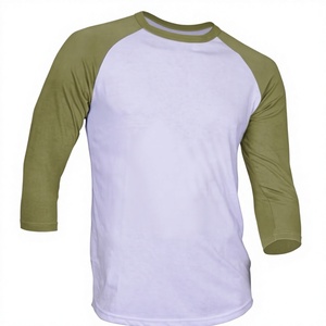 White <b>Olive</b> <b>Green</b> 3/4 Sleeve Raglan <b>T</b>-<b>Shirt</b> Men's O-Neck Casual Regular Fit Solid Color 100% Cotton Breathable Jersey - Product Image 1