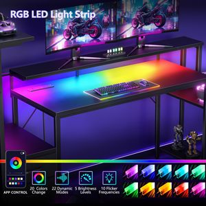 Bureau d'ordinateur de jeu SENYU avec éclairage LED, surface métallique, tiroir de rangement, bureau d'angle en forme de L noir - Product Image 6