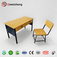 Ensemble bureau et chaise d'enseignant en bois philippin pour salle de classe et bureau, avec double tiroir, pour l'école