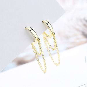 Orecchini a cerchio con catena a nappa lunga da donna, a doppio strato, con ear cuff pendente, gioielli alla moda per l'orecchio - Product Image 4