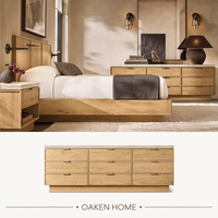 Commode à 9 tiroirs en chêne OAKEN pour chambre à coucher avec plateau en pierre de travertin gravée à l'alcaline, meuble de rangement moderne pour salon