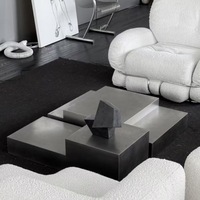 Table basse carrée en acier inoxydable au design géométrique rétro nordique, texture métallique moderne, pour salon, mobilier de maison, garantie un an