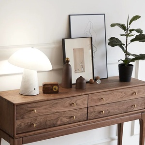 Mesa <span class=keywords><strong>Consola</strong></span> Moderna de Lujo en Madera Sólida de Nogal Negro y Roble Rojo con Cuatro Cajones para Sala de Estar, Dormitorio o Pasillo - Product Image 4