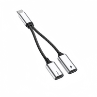 Adaptateur Hub USB-C Double Port 60W Haute Qualité Femelle-Mâle Blindé Tressé+ABS 14,5cm Argent Répartiteur Convertisseur OTG pour Téléphone Portable