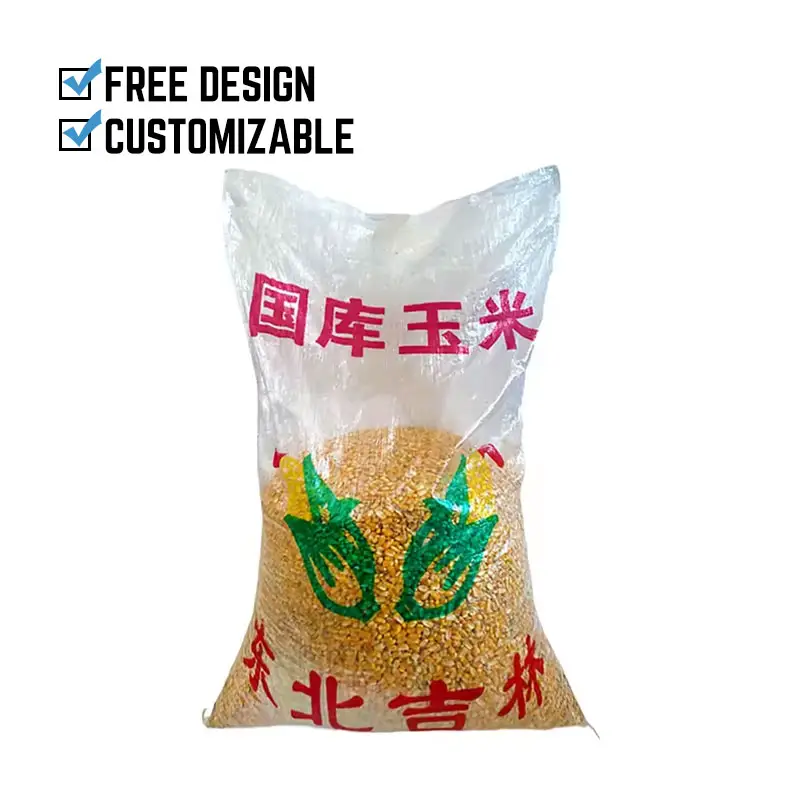 फैक्टरी कस्टम पीपी बुना बैग 25kg 50kg टिकाऊ निविड़ अंधकार सफेद पीपी चावल पैकेजिंग बोरी बैग