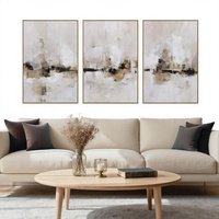 Grand ensemble d'art mural sur toile texturée abstraite neutre encadrée, style minimaliste moderne gris beige 24x36x3 Chine pour salon et chambre