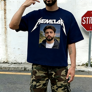 T-shirts en coton oversize pour hommes, collection Printemps 2026, coupe décontractée, imprimé numérique à motif unique, résistants aux plis et aux décolorations, style streetwear - Product Image 3