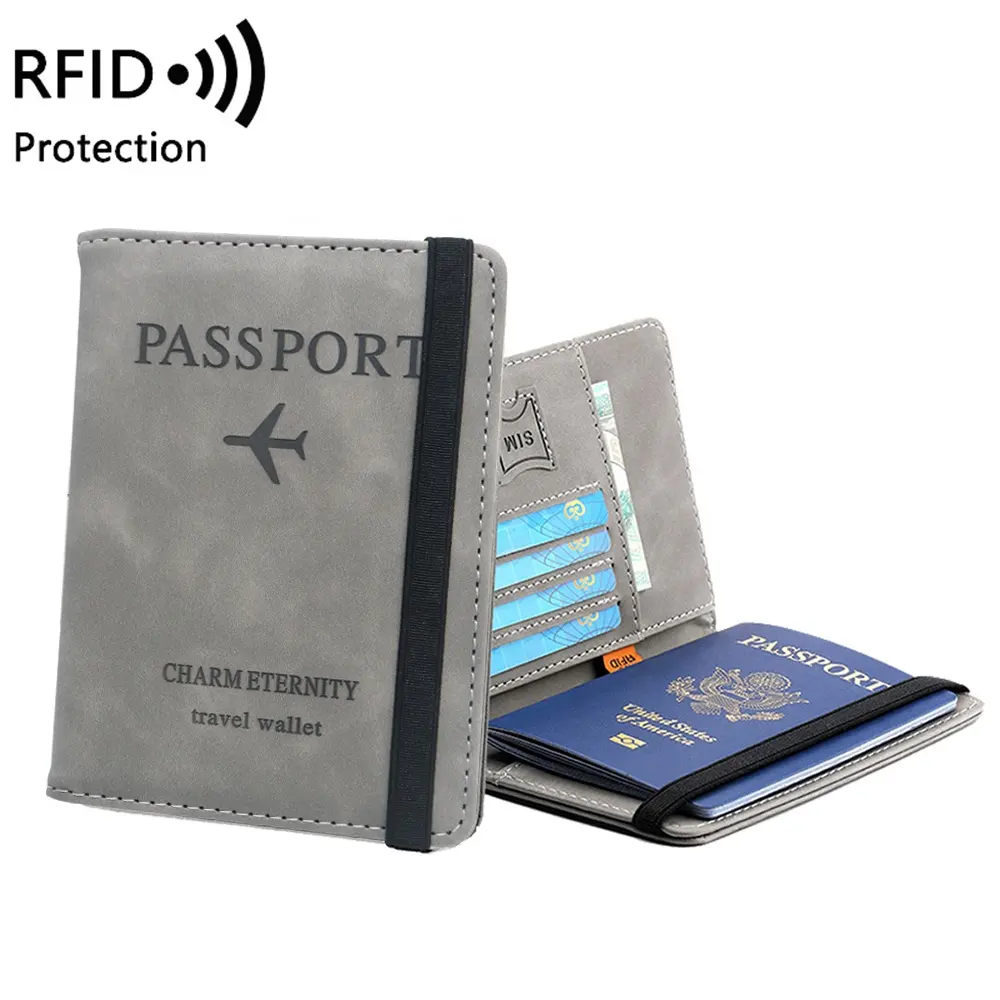 Da trường hợp thẻ du lịch tài liệu Organizer RFID chặn hộ chiếu chủ Bìa Travel Wallet với ban nhạc đàn hồi