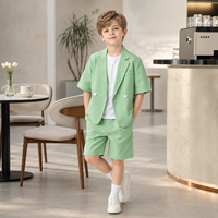 Ensemble de costume 3 pièces pour garçons, blazer à manches courtes, short, tenue de fête de mariage, étiquette privée OEM personnalisée