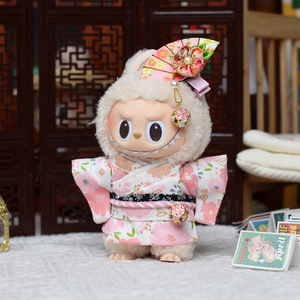 Labubu <b>Doll</b> Clothes Cherry Blossom Kimono Outfit For Vinyl <b>Doll</b> Keychain Accessory Plush Toy Clothing Set - Product Image 2