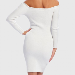 Primavera de las mujeres-Largo <span class=keywords><strong>blanco</strong></span> de <span class=keywords><strong>punto</strong></span> de manga larga ajustado de encaje Mini <span class=keywords><strong>vestido</strong></span> - Product Image 2