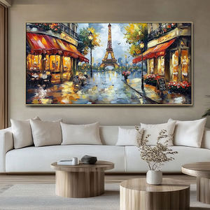 Decoración para sala de estar acrílico hecho a mano ciudad francesa paisaje romántico texturizado arte de pared pintura de edificio 3D - Product Image 1