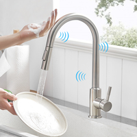 Keran Dapur Pintar Sensor Sentuh, Keran Fleksibel dengan Selang Tarik, Pemasangan di Dek, Pencampur Air Panas Dingin, Keran Dapur Pegangan Tunggal 1015