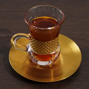 Gold Rim Turkish Tea Cups With Gold Glass Saucer Set