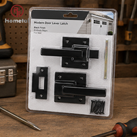 Kit de loquet de porte moderne en acier noir avec poignée carrée, vis de fixation pour porte de remise, portail extérieur et rangement