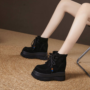 <span class=keywords><strong>Bottines</strong></span> à <span class=keywords><strong>lacets</strong></span> pour femmes à semelle épaisse de 12 cm, talon haut, automne/hiver 2025, cuir tendance pour bottes - Product Image 2