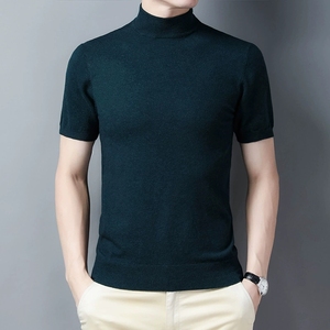 T-shirts d'été pour hommes en gros – Nouvelle mode, couleur unie, décontracté, col semi-montant, hauts tricotés à manches courtes, sous-vêtement pour hommes - Product Image 6
