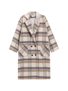 Abrigo de Lana con Solapa a Cuadros y Manga Larga para Mujer, Estilo Coreano Otoño Invierno, Elegante Cárdigan Holgado de Alta Gama - Product Image 1