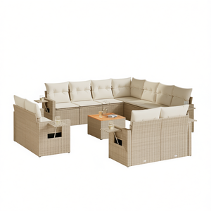 Ensemble de canapés de jardin modulaires en rotin PE beige, mobilier d'extérieur, capacité de 10+ places, design moderne - Product Image 1