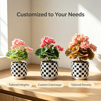 Service OEM : Plantes artificielles miniatures roses en vrac, 26 cm, sans entretien, en pot à carreaux, pour étagère