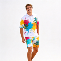 Ensemble polo et short pour homme, imprimé palmiers, extensible dans les quatre sens, sans plis, séchage rapide, idéal pour la plage et le golf en été