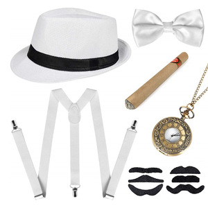 Ensemble d'accessoires pour homme des années <span class=keywords><strong>1920</strong></span> : Chapeau Fedora, Bretelles, Brassards, Nœud papillon à nouer, et Oreilles – Kit de déguisement - Product Image 6