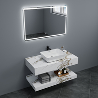 Meubles modernes à double paroi pour salle de bain Armoires supérieures et inférieures en dalle de roche avec table en marbre ardoise et lavabo en céramique