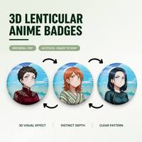 Nuevo Producto 2026: Pines de Personajes de Anime Japonés, Insignias 3D Lenticulares con Efecto de Movimiento y Reversible, Botones de Pimperón de Hojalata