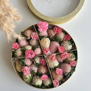 Boîte Cadeau Ronde en Carton pour Emballage <span class=keywords><strong>Alimentaire</strong></span>, Bord Plat, Chocolat, Fraise, Papier Cartonné, Friandise Sucrée - Product Image 1