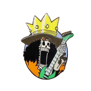 cheap black nickel plated screen printing soul king from one piece cartoon lapel pins brook custom logo anime pins