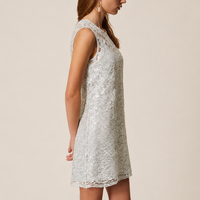 Robe mini en dentelle pour femme, sans manches, coupe ajustée, col rond, texture florale élégante, décontractée, OEM, marque privée, vente en gros