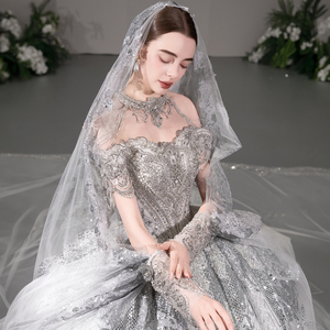 GT145 Modern Wedding Dress Beaded <b>Sequined</b> Crystal Appliques Floral Print Customized Ball Gown Chapel Train Floor-Length - Product Image 6