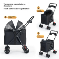 Poussette légère pour chien de taille moyenne, pliable d'une seule main, triple compacité, avec capote en maille, double frein, 4,4 kg, 50x62x98 cm, noire