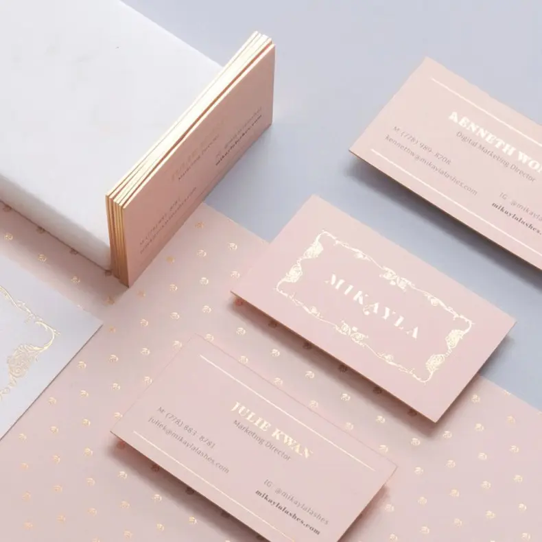 Professional Hard Greeting Card Design Custom Logo Pink Card with Gold Foil Business Card Printing Paper Board Custom Size CMYK