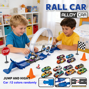 Kits de rails d'assemblage Lucky Toys, catapulte de <span class=keywords><strong>voiture</strong></span> avec petite <span class=keywords><strong>voiture</strong></span> en métal, jouet 360 °   <span class=keywords><strong>Circuit</strong></span> de course éducatif pour enfants avec voitures à boucle - Product Image 4