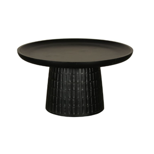 Mesa de centro redonda de madera de mango de granja rústica portátil con base tallada y almacenamiento, muebles decorativos negros para el hogar - Product Image 5